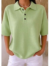  Dames Wafel Shirt Zomer tops Knop Effen Kleur Vintage Stijlvol Mouwloos Polo kraag Lange tops Dagelijks Buiten Feestdagen Geel Lichtgroen Blozend Roze Zomer Lente Herfst