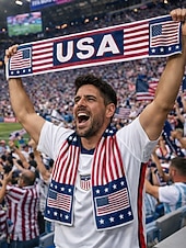 abordables Accesorios-Bufanda de toalla de poliéster para hombre con estampado de la bandera estadounidense, bufanda suave para aficionados al fútbol, ideal para animar en los días de partido, eventos en estadios, ver deportes y para uso diario informal.