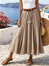 abordables Faldas casuales-Mujer Falda de vacaciones Falda de lino y algodón sintético Moda Casual Maxi Alta cintura Faldas Plano Plisado Rígido Diario Vacaciones Azul Piscina Negro Rosa Caqui Verano