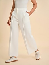 baratos Calças de perna reta-Calça reta em sarja levemente elástica com cintura elástica