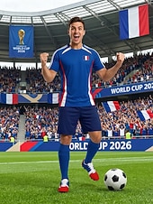 cheap Men's Soccer Shoes-Men's France Lace-up Soccer Cleats, Red Blue Football Shoes, Fan Style Outdoor Turf Footwear for Training, Matches, Sports &amp; Casual Wear