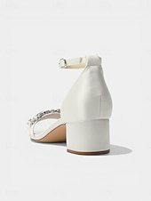 voordelige Hakken Sandalen-Damessandalen met dikke hak en nude strass-steentjes - elegante cocktailschoenen met enkelbandje