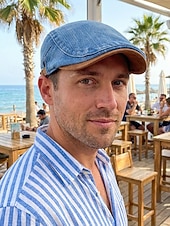 economico Cappelli da uomo-Berretto regolabile da uomo in denim e cotone, modello newsboy a cappello piatto multicolore, ideale per vacanze al mare, viaggi, guida e abbigliamento casual di tutti i giorni.