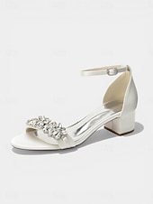 voordelige Hakken Sandalen-Damessandalen met dikke hak en nude strass-steentjes - elegante cocktailschoenen met enkelbandje