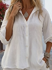  Women's Shirt Solid Color Plain Stylish Casual Long Sleeve Shirt Collar Regular Tops Daily Holiday Buttons Blue White Yellow Pink Summer Spring