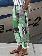 economico Fondi-Per donna Pantaloni effetto lino Gamba larga Pantaloni casual Pantaloni Estivi Vacanza Moda Streetwear Lunghezza alla caviglia Misura del girovita medio Grafico A righe Astratto Coulisse Patchwork