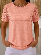 abordables Tops de Encaje-Mujer Blusa Tops de encaje Encaje Plisado Plano Elegante Moderno Sin Mangas Cuello Barco Tops regulares Casual Playa Festivos Negro Rosa Vino Beige Verano Primavera