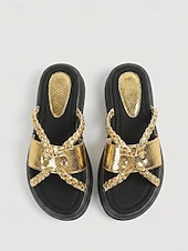 cheap Women-Women's Gold Chain Platform Sandals – Chunky Slide Sandals for Beach &amp; Summer Vacation Wear
