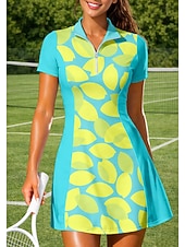 abordables Robe de tennis pour femmes-Femmes Floral Robe de tennis tenue de sport Robe polo de tennis Manche Courte Quart de zip Élastique Évacuation de la transpiration Respirant Volley-ball Tennis Le golf Col Rabattu Robe Rose Bleu