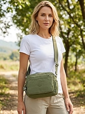 Χαμηλού Κόστους Τσάντες χιαστί-Γυναικεία αδιάβροχη τσάντα χιαστί από νάιλον, μεγάλη χωρητικότητα με πολλά διαμερίσματα, ρυθμιζόμενο ιμάντα ώμου, κομψή για υπαίθριες δραστηριότητες, διακοπές στην παραλία, πεζοπορία, καθημερινή