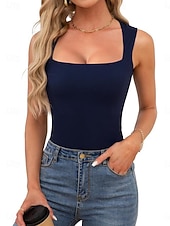  Per donna Maglietta Semplice Moda Elegante Classico Senza Maniche Collo quadrato Top Regolari Quotidiano Uscire Weekend Blu Nero Bianco Viola Marrone Estate Primavera