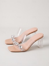 cheap Sandalias de tacón-Women's Clear High Heel Sandals, Transparent Open Toe Rhinestone Strap Elegant Dress Shoes for Cocktail Party, Evening Events &amp; Night Out