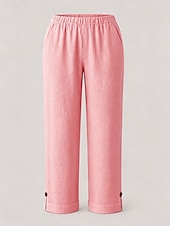 abordables Pantalon droit-Femmes Pantacourt Chino Longueur cheville Naturel Couleur Unie Avec Poches Confortable Non Elastique Décontracté Quotidien Noir Blanche Rose Claire Vert foncé Printemps Automne Coupe Ample