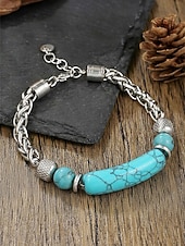 abordables Bijoux pour hommes-Bracelet bohème pour homme en acier titane et pierres naturelles, bracelet à maillons multicolores idéal pour les vacances à la plage, les tenues d'été décontractées et le quotidien.