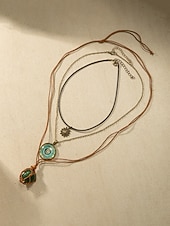 levne Dámský náhrdelník-Dámská sada náhrdelníků v bohémském stylu ze smíšených materiálů, 3dílná šperková sada, ležérní a plážové outfity, ideální pro každodenní bohémské outfity