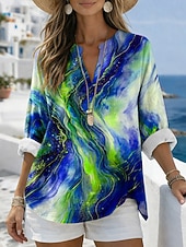 voordelige Kunst en Ontwerp Blouses-Dames Blouse Afdrukken Grafisch Geometrisch Abstract Vintage Dagelijks Stijlvol Lange mouw V-hals Normale tops Casual Dagelijks blauw Lichtgroen Rood Paars Groen Zomer Lente