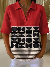  Damen Sommeroberteile Grafik Geometrisch Elegant Vintage Stilvoll Kurzarm V Ausschnitt Normale Oberteile Lässig Täglich Rote Grün Grau Sommer Frühling