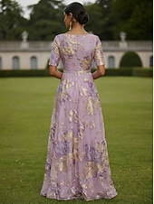 abordables Largo del piso-Corte A Vestidos Hasta el Suelo Vestido maxi Vestido de Fiesta Vestido Cóctel Vestido de Madrina Manga Corta Escote en Pico Elegante Vintage Lujoso Formal Invitado a la boda El derby de Kentucky Gasa