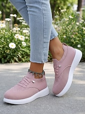 cheap Women's Sneakers-Women's Pink Breathable Knit Sneakers – Lightweight Walking Shoes, Slip-On Style Shoes for Casual, Travel &amp; Everyday Use