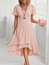 economico Abiti in chiffon-Per donna Abito Midi Vestito Casual Vestito in Chiffon Vestito a ruota Elegante Moda Moderno All'aperto Vacanza Uscire Vestibilità regolare Semplice Manica Corta Scollo a V Blu Rosa chiaro Nero Bianco