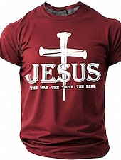  Jesus Cross The Way Truth Life Men's Religious Christian Spiritual T Shirt Graphic Crew Neck Short Sleeve Church Worship Gift for Believers Designer Clothing Apparel
