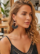 cheap Women's Earring-Women's Bohemian Woven Hoop Earrings, Alloy Rattan Style Statement Round Earrings in Multiple Colors for Beach Vacation Travel, Resort Wear and Everyday Casual Summer Jewelry