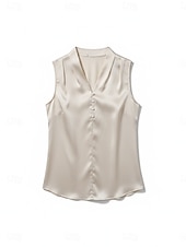  Pentru femei Top din satin Bluză Nasturi Culoare solidă Stilat De Bază Casual Fără manșon În V Topuri obișnuite Casual Zilnic Albastru piscină Alb Bleumarin Kaki Caisă Vară Primăvară