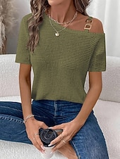 Χαμηλού Κόστους Απλή μπλούζα-Γυναικεία Μπλουζάκι Μπλουζάκι μπλουζάκι Κουρελού Σκέτο Μοντέρνα Στυλάτο Κλασσικό Κοντομάνικο Ασύμμετρος λαιμός Κανονικά μπλουζάκια Καθημερινά Εξόδου Σαββατοκύριακο