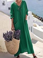 abordables Robes-Femmes Robe Midi Robe Décontractée Robe en Coton Élégant Mode Moderne Extérieur Vacances Sortir Coupe régulière Uni Manche Courte Col en V Bleu Rouge Violet Vert Été Printemps