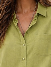 economico Bluse Semplici-Per donna Camicia Camicia Estiva Camicia con Bottoni Camicia di cotone Patchwork Tasca Tinta unica Semplice Vacanza Moda Casual Manica Lunga Collo ripiegato Top Regolari Quotidiano Spiaggia Ferie