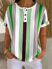 economico T-shirt a righe e geometrico-Per donna Top a maglia con texture Maglietta Blocco di colore Grafico Geometria Elegante Classico Manica Corta Girocollo Henley Top lunghi Quotidiano Sportivo Blu Rosso Viola Verde Estate Primavera