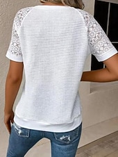 economico Top in Pizzo-Per donna Maglietta Maglietta in pizzo Pizzo Patchwork Semplice Moda Elegante Classico Manica Corta Girocollo Top Regolari Quotidiano Uscire Weekend Nero Bianco Grigio Estate Primavera