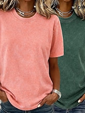  Damskie %100 Pamuk Podkoszulek Bawełniana koszulka Topy w stylu vintage prane Mycie kwasem Pranie w stylu vintage Równina Zabytkowe Moda Elegancki Krótki rękaw Półgolf Długie topy Codzienny Wyjściowe