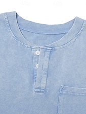  Vintage-Tanktop für Herren, 100 % Baumwolle, Acid-Wash-Optik, ärmelloses Unterhemd, Henley-Shirt, schlichtes Sommer-Design, Basic-Tasche, Knöpfe, Urlaub, Streetwear, schwarzes T-Shirt für Herren