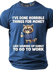 economico Magliette divertenti da uomo-Maglietta da uomo con stampa divertente di un procione "Ho fatto cose orribili per soldi", maniche corte, girocollo, procione stanco che beve caffè, umorismo da ufficio, regalo sarcastico per