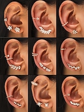 cheap Women's Earring-Women's Boho Alloy Ear Cuff Set, Multi Style Crystal Clip On Earrings for Beach Vacation, Summer Resort and Everyday Casual Wear