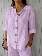 economico Camicie di Lusso-Per donna Camicie di cotone e lino Vacanza Casual Bianco Giallo Rosa Viola Azzurro Estate Primavera