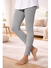 preiswerte Einfarbige Leggings-Damen Caprihose Leggings Gemütliche Leggings Urlaub Mode Basic Knöchellang Mittlere Taille Einfarbig Spitze Po-Lifting Komfort Bauchkontrolle Dehnbar Täglich Urlaub Formell Grau Weiß Schwarz Sommer