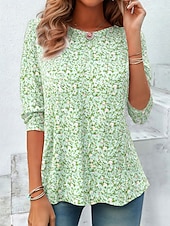 economico T-shirt floreale-Per donna Maglietta Stampato Floreale Grafico Piante Elegante Classico Moderno Manica Lunga Girocollo Top Regolari Quotidiano Weekend Abbigliamento da vacanza Blu Rosa Verde Estate Primavera