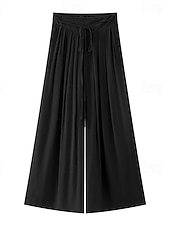 ieftine Pantalonii-Pentru femei Pantaloni cu aspect de in Picior Larg chinez Vacanță De Bază Lungime totală Talie Înaltă Simplu Cordon Respirabil Inelastic Vacanță Stradă Casual Gri Negru Roz Îmbujorat Kaki Var