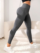 abordables Leggings et collants de yoga-Femmes Pantalons de Pilates Pantalon de yoga Leggings de fitness Lifting des fesses plissées Taille haute Entraînement en salle Course Fitness Leggings Bas Couleur Unie Gris foncé Améthyste Abricot