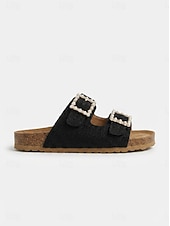 economico Infradito scivolosi-sandali da donna con fibbia in paillettes verdi, eleganti sandali casual con plateau slip-on per feste in giardino, viaggi &amp;abbigliamento estivo quotidiano