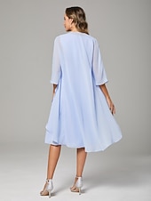 economico Set di abiti per la mamma-Due Pezzi Linea ad A Lunghezza al ginocchio Abito da invitata a nozze Abito da cerimonia per signora Senza Maniche Scollo Tondo Elegante Ospite di nozze Ricevimento di matrimonio Chiffon Pizzo Abiti