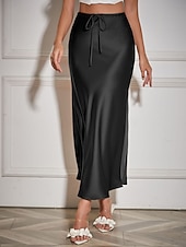 economico Gonne Formali-Per donna Gonne in raso Elegante Moda Maxi Vita Alta Gonne Semplice Coulisse Micro-elastico Feste Data Nero Blu marino Marrone chiaro Marrone Estate