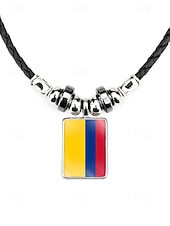 preiswerte Zubehör-Herren-Legierung &amp;Acryl-Halskette mit Anhängern in Nationalflaggen-Optik, verschiedene Ländermotive, lässiger Boho-Stil, perfekt für Fußballfans, Spieltage und Outdoor-Aktivitäten. &amp;Alltagskleidung