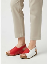 voordelige Platte Sandalen-Rode tweekleurige wedge sandalen voor dames | comfortabele schoenen met voetboogondersteuning voor casual wandelingen, dagelijks gebruik en zomervakanties