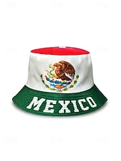 baratos Acessórios-Chapéu bucket masculino reversível em poliéster, estampa da bandeira do México, chapéu leve para torcedores de futebol, ideal para dias de jogo, esportes casuais e atividades ao ar livre.