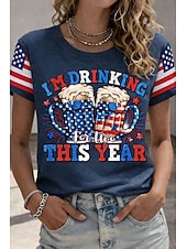 economico Magliette Giorno dell’Indipendenza-American Independence Day Women's T Shirt Print Graphic Flag Letter Vintage Fashion Stylish Short Sleeve Crew Neck Round Neck Regular Tops Casual Daily Weekend Blue White White 2 Summer Spring Fall
