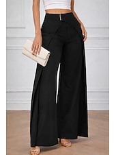 abordables jambe large et taille haute-Femmes Jambe large Chinos Slacks Élégant Mode Streetwear Longueur complète Naturel Uni Avec Poches Taille Élastique Confortable Extérieur Non Elastique Extérieur Vacances Formel Noir Marron Bleu ciel