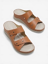 abordables Comfort Sandals-Women's Light Brown Arch Support Comfort Sandals – Double Adjustable Strap Slide Slippers, Soft Cushioned Slip-On Shoes for Home, Travel &amp; Everyday Use